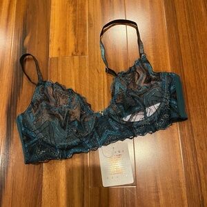 New‎ NWT Savage x Fenty Dark Green Glitter Star Mesh Intimates Lingerie Bra 36B